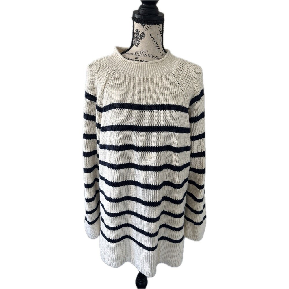 Talbots Cream Black Stripe Long Sleeve Sweater Plus Size 2X heavy warm comfort